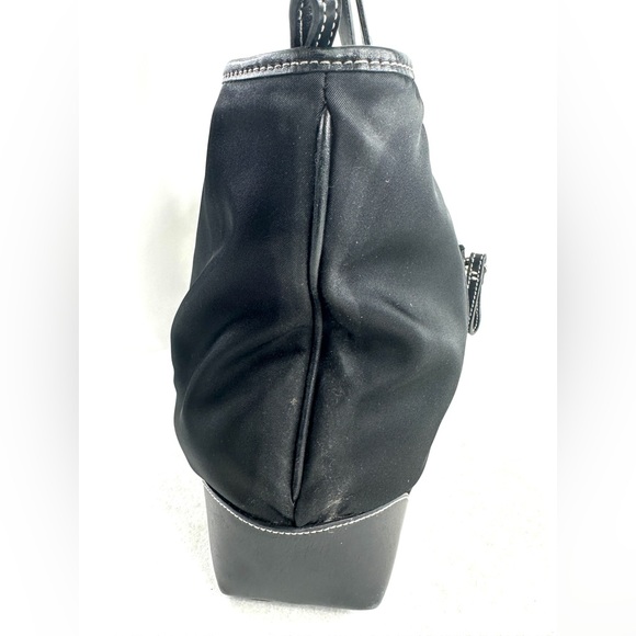 Coach 4450 Black Nylon Canvas East West Shoulder Bag Leather Trim Buckles - Picture 4 of 9